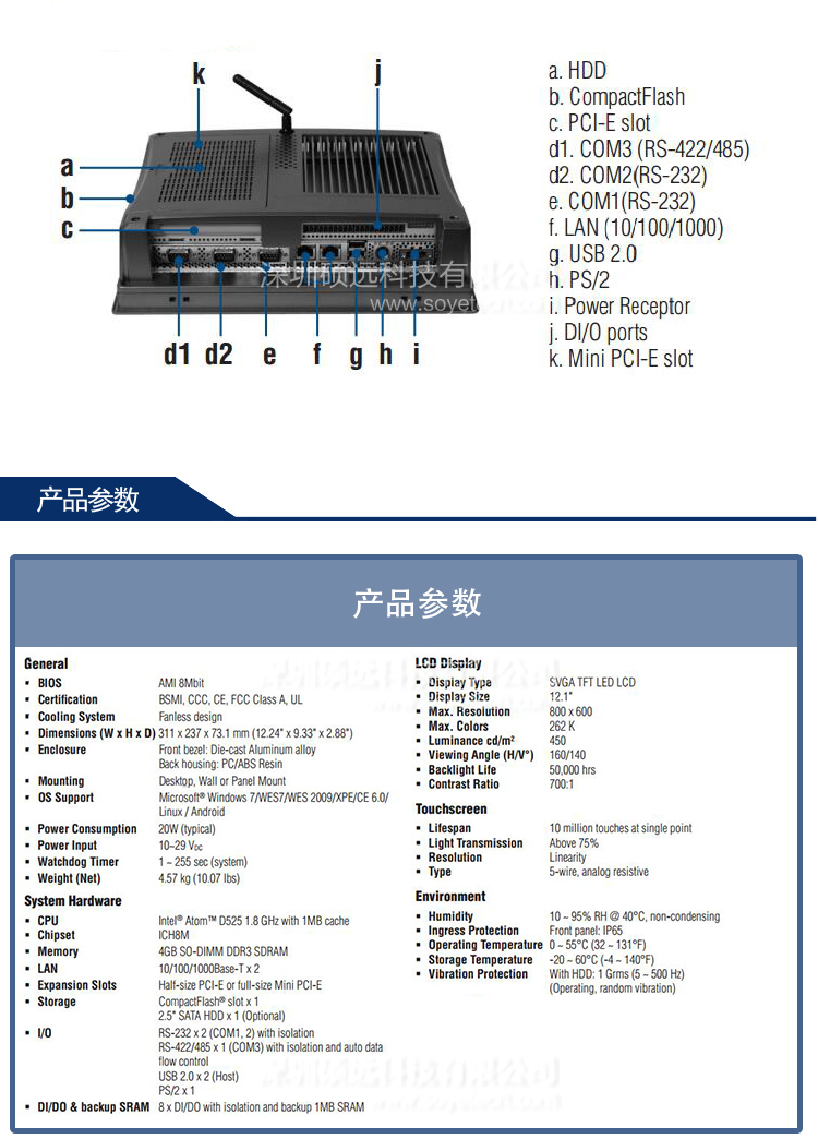 研華 TPC-1271H-D3AE 12.1寸 TFT LCD無風(fēng)扇嵌入式觸控平版計算機