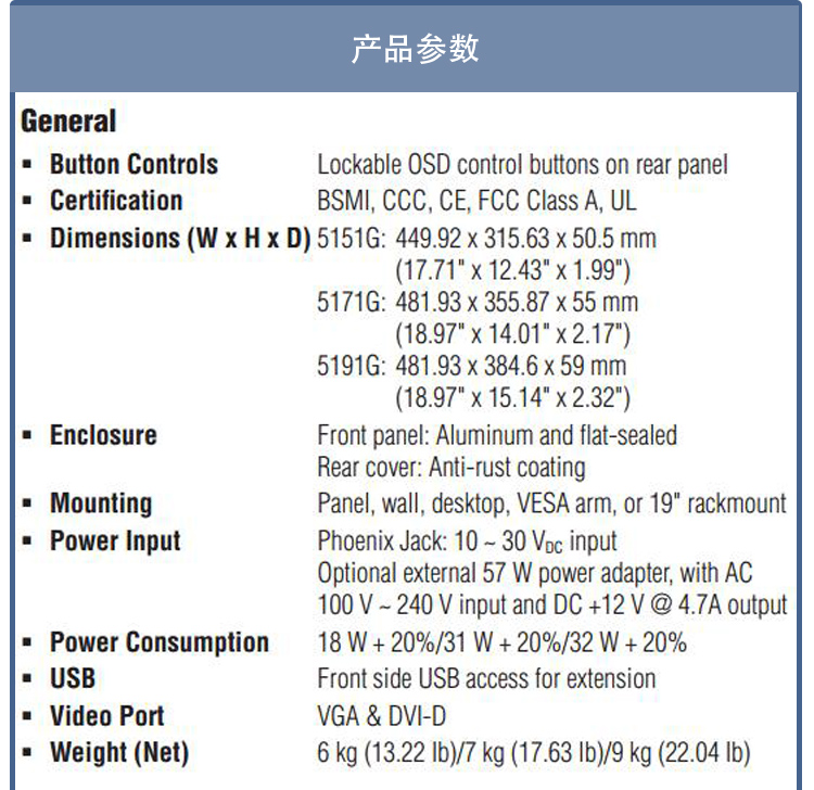 全新研華 工業(yè)等級(jí)平板顯示器FPM系列 15寸工業(yè)顯示器 FPM-5191G