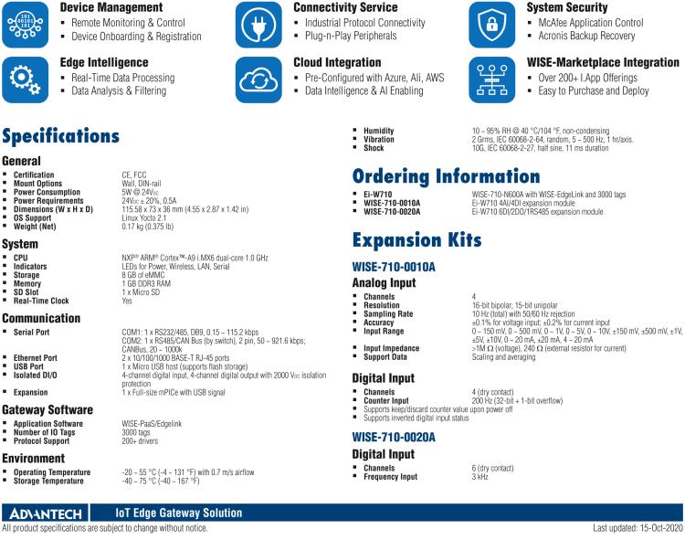 研華Ei-W710 Industrial Gateway with ARM Cortex?-A9 Processor, 2 x LAN, 3 x COM, and 4 x DI/O