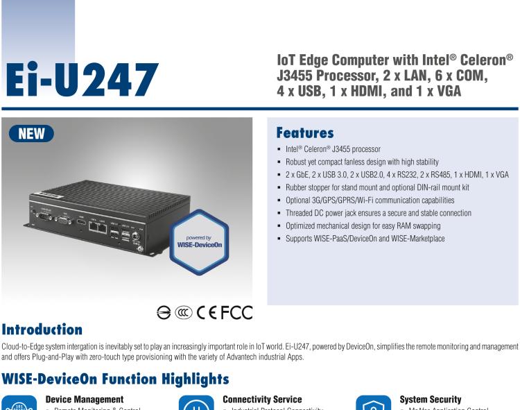 研華Ei-U247 IoT Edge Computer with Intel ? Celeron ? J3455 Processor, 2 x LAN, 6 x COM, 4 x USB, 1 x HDMI, and 1 x VGA