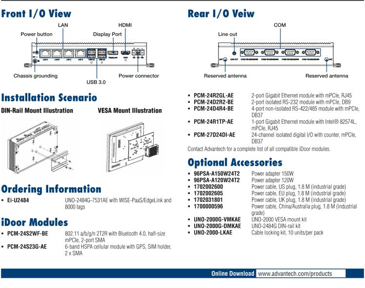 研華Ei-U2484 Regular-Size Modular Box Platform (MBP) with Intel ? Core? i5-7300U Processor, 4 x GbE, 1 x mPCIe, 1 x HDMI, and 1 x DP