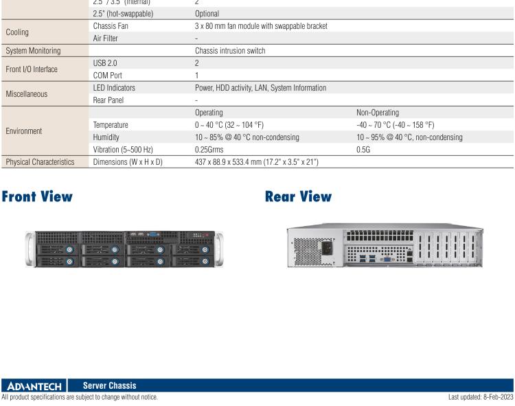 研華HPC-7282 2U 機架式機箱，適用于 Micro/ATX 服務(wù)器主板，支持8個2.5寸/3.5寸熱插拔硬盤，7個半高擴展槽