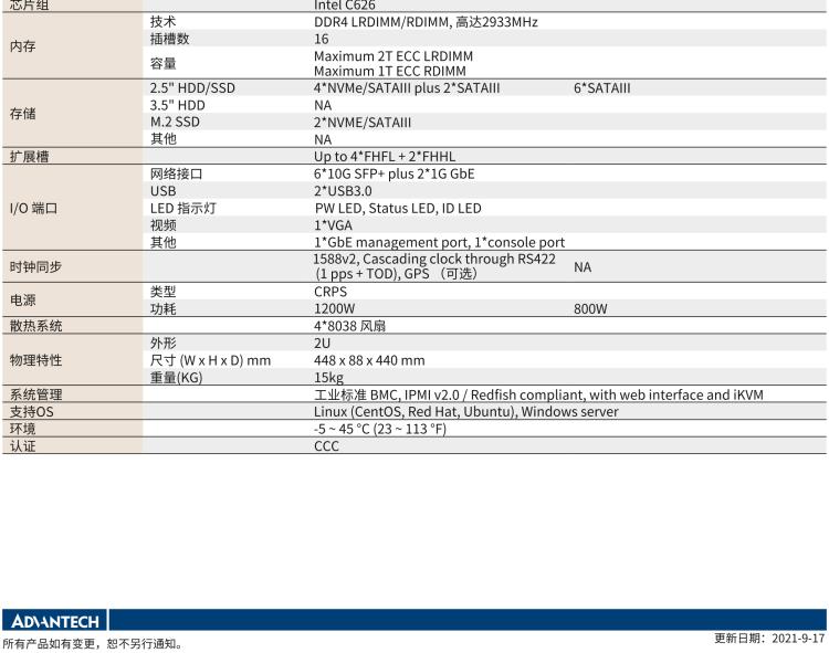 研華SKY-7223D 基于OTII 標(biāo)準(zhǔn)2U 5G vRAN 邊緣計算服務(wù)器