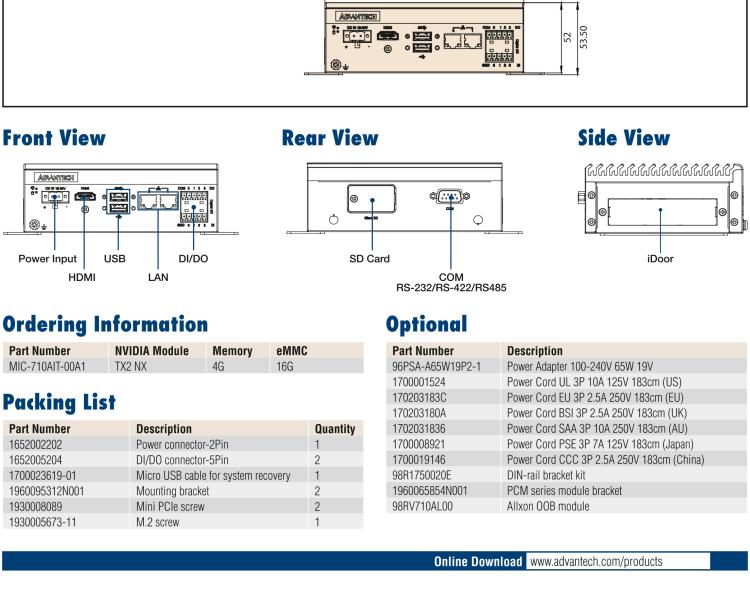 研華MIC-710AIT AI System Based on NVIDIA? Jetson? TX2 NX