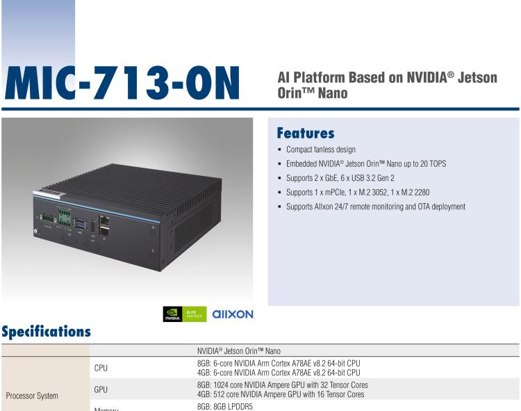 研華MIC-713-ON AI Platform Based on NVIDIA? Jetson Orin? Nano