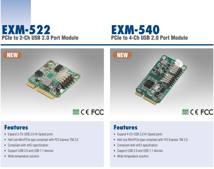 研華EXM-522 PCIe 轉 2 路 USB 2.0 接口模塊