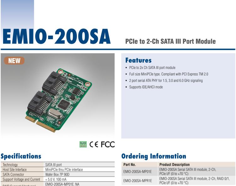 研華EMIO-200SA SATA 端口模塊、2-Ch、PCIe I/F