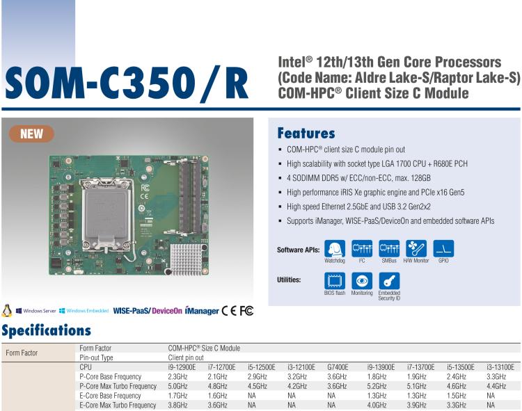 研華SOM-C350 Intel Alder Lake-S 可更換型 CPU，COM-HPC Client Size C 模塊