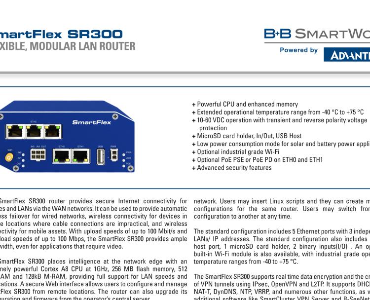 研華BB-SR30010110-SWH SmartFlex, Global, 5x Ethernet, Wi-Fi, Plastic, Without Accessories