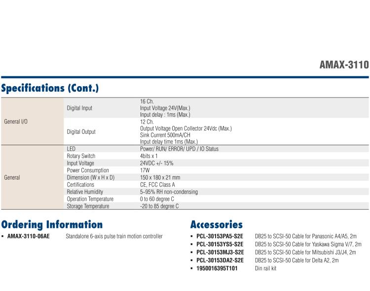 研華AMAX-3110 AMAX-3110是一個6軸脈沖序列獨立式運動控制器，一體化精巧的設(shè)計，節(jié)省空間