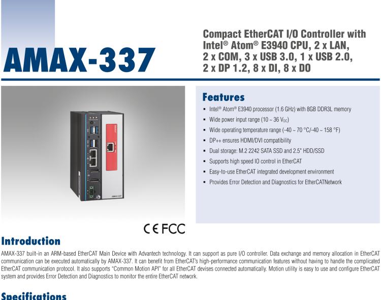 研華AMAX-337IO x86-based EtherCAT I/O Controller