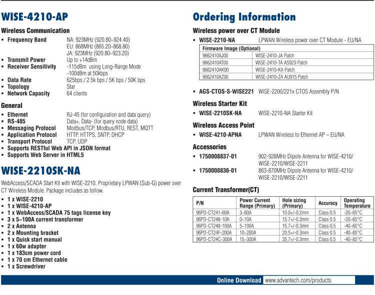 研華WISE-2210 專有 LPWAN(Sub-G) 無線自供電CT節(jié)點(diǎn)