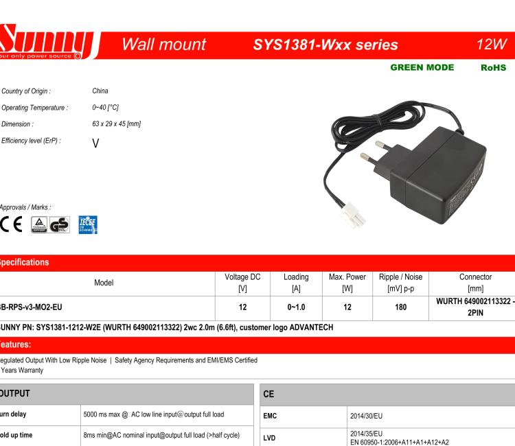 研華BB-RPS-v3-MO2-EU Wall Power supply, SmartFlex/SmartMotion, EU plug