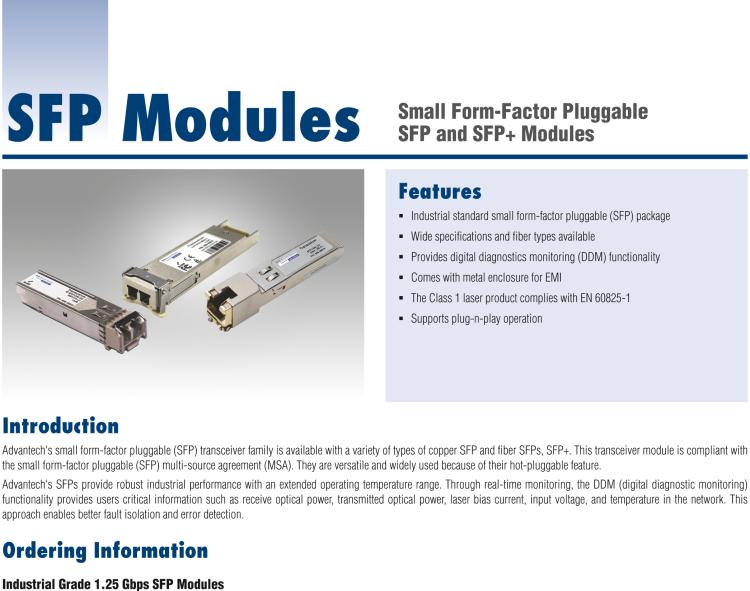 研華SFP-GMM-2K IE-SFP/1250-ED，多模1310-LC 2km（也被稱為808-38206）