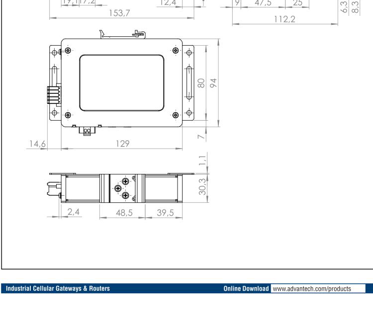 研華ICR-3201 ICR-3200, Global LAN, 2x Ethernet, 1x RS232, 1x RS485, Metal, Without Accessories