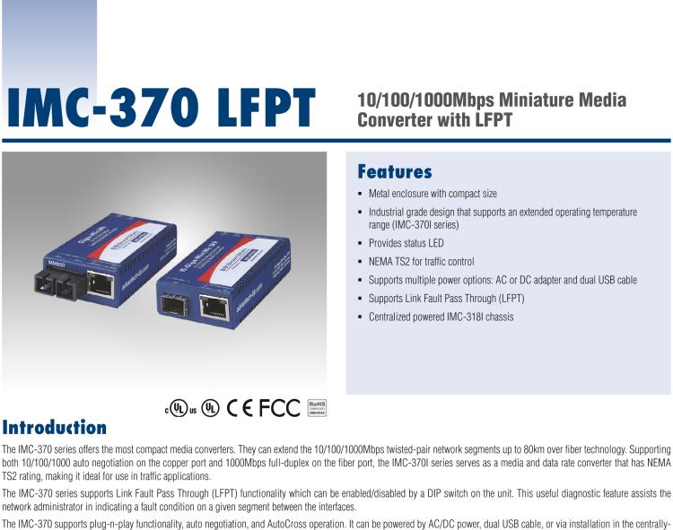 研華IMC-370-SFP-B Miniature Media Converter, 1000TX, LFPT, SFP, w/o AC adapter