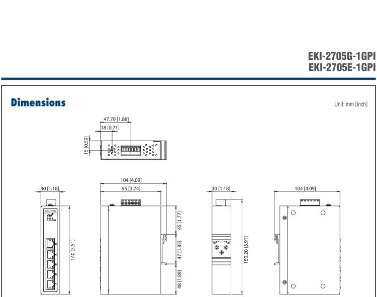 研華EKI-2705G-1GPI 4GE PoE+1GE, Unmanaged Ethernet Switch, IEEE802.3af/at, 24~48VDC, -40~75℃