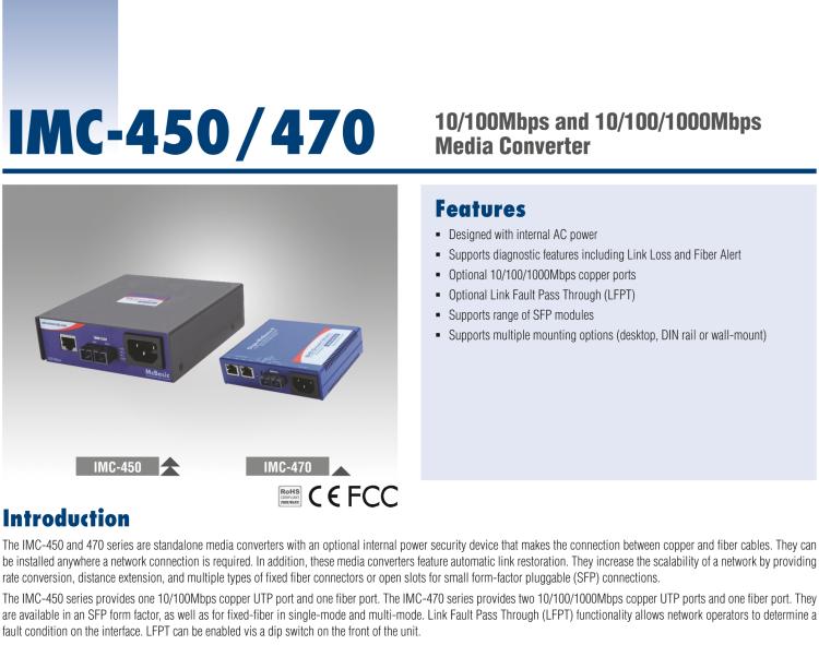 研華IMC-450-SE Standalone Media Converter, 100Mbps, Single mode 1310nm, 40km, SC