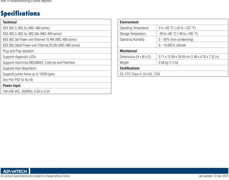 研華IMC-480-SE Standalone PoE Media Converter, 100Mbps, Single mode 1310nm, 40km, SC