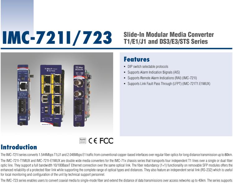 研華IMC-721I-SL Managed Hardened Modular Media Converter, DS1, Single mode 1310nm, 60km, SC (also known as iMcV 850-18108)