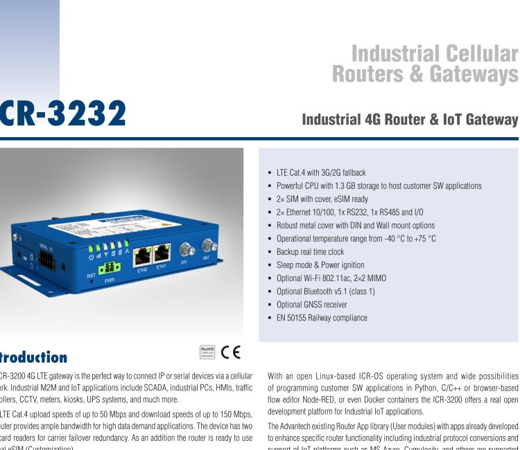 研華ICR-3232 ICR-3200, AUS/NZ, 2x Ethernet, 1x RS232, 1x RS485, Metal, Without Accessories