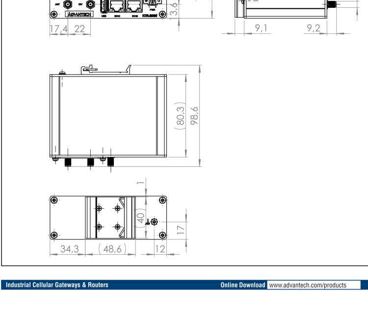 研華ICR-2834GPA02 ICR-2800, EMEA, 2x Ethernet, 2× RS232/RS485, USB, GPS, Plastic, UK ACC