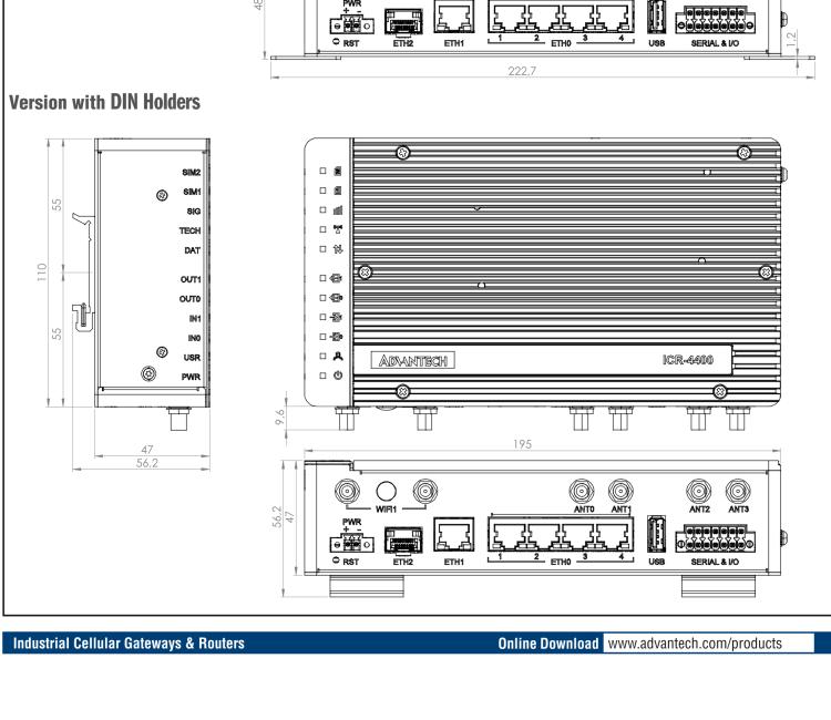 研華ICR-4461W3S ICR-4400, GLOBAL, NAM, 5x Ethernet, 1x RS232, 1x RS485, CAN, PoE PSE+, Wi-Fi, SFP, USB, SD, Without Accessories