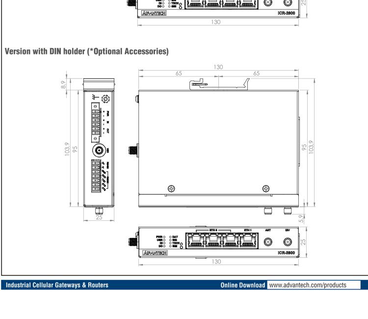 研華ICR-2631W ICR-2600, EMEA, 4x Ethernet , 1x RS232, 1x RS485, Wi-Fi, Metal, Without Accessories