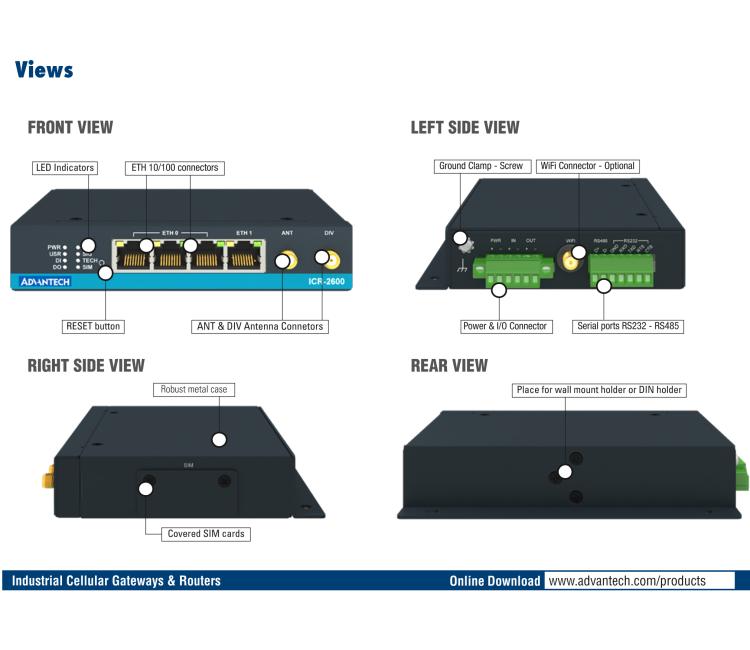 研華ICR-2631 ICR-2600, EMEA, 4x Ethernet , 1x RS232, 1x RS485, Metal, Without Accessories