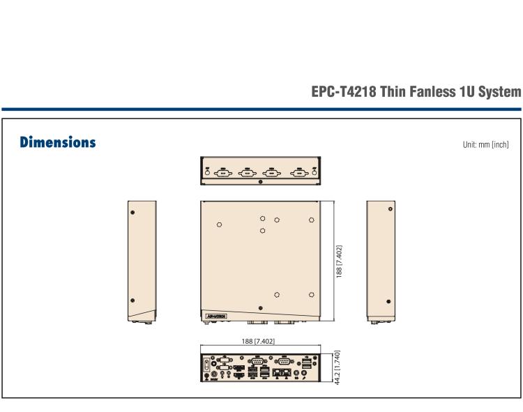 研華EPC-T4218 適配Intel 第8代 賽揚/凌動系列處理器。1U超薄高度，無風扇系統(tǒng)，性能強勁，性價比高。