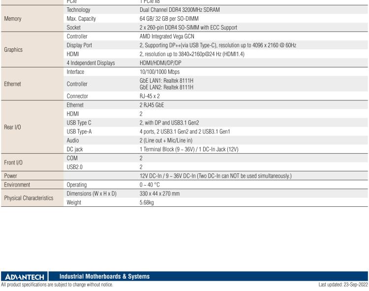 研華EPC-T3229 適配AMD V2748 處理器。擁有1個(gè)全高PCIe擴(kuò)展位，1U高度，支持上架。適用于邊緣AI等行業(yè)。