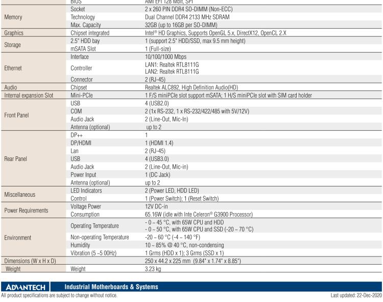 研華EPC-T2285 適配Intel? 第6/7代 Core? i 系列處理器，搭載H110芯片組。1U超薄高度，性能強(qiáng)勁。