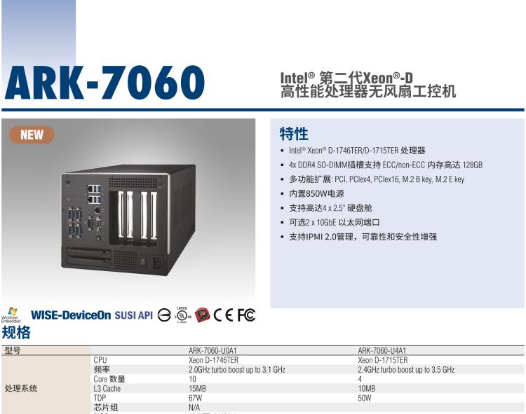 研華ARK-7060 搭載Intel二代Xeon D-1700高性能處理器系統(tǒng)，具有3個(gè)擴(kuò)展插槽