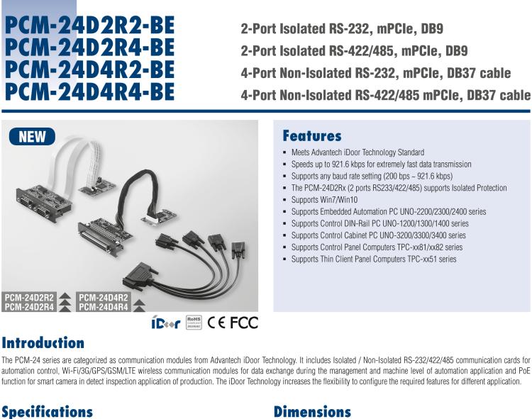 研華PCM-24D4R2 4端口RS-232 mPCIe, DB37