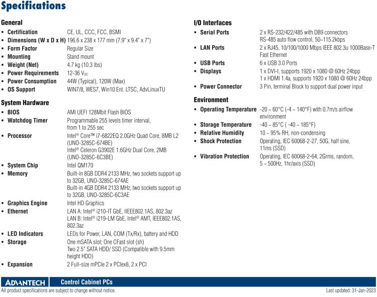 研華UNO-3285C 搭配Intel? Core?處理器，4×PCI(e) 擴展槽，2 x GbE, 2 x mPCIe, HDMI, DVI-I