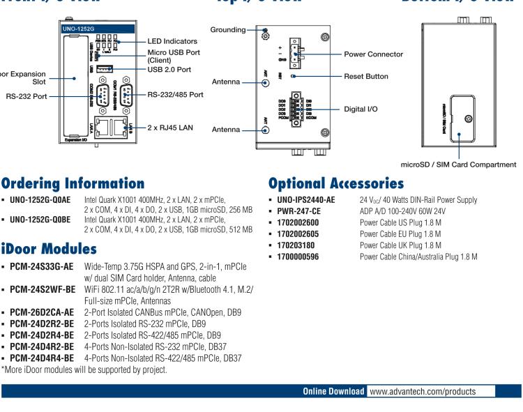研華UNO-1252G 微型導軌安裝工業(yè)物聯(lián)網(wǎng)網(wǎng)關，搭配英特爾? Quark? 微控制器，2×LAN，2×mPCIe，2×COM，8×DI/O，2×USB，1×1GB microSD card，1×SIM