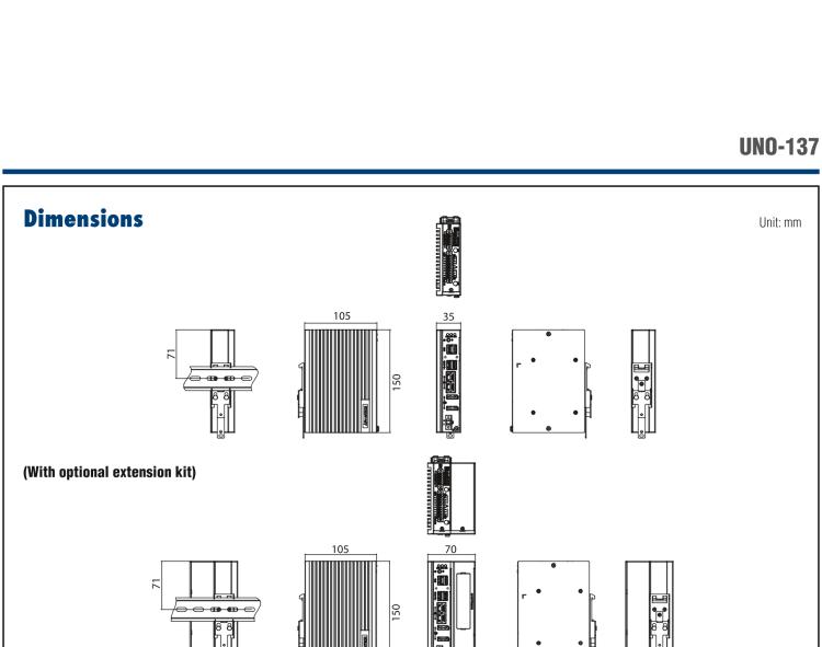 研華UNO-137 DIN導(dǎo)軌控制器，配備Intel?Atom?E3940 CPU、2個(gè)LAN、2個(gè)COM、3個(gè)USB 3.0、1個(gè)USB 2.0、2個(gè)DP 1.2、8個(gè)DI、8個(gè)DO、1個(gè)M.2、1個(gè)mPCIe、TPM 2.0