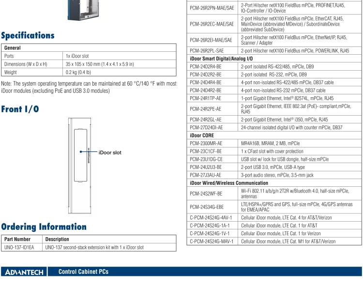 研華UNO-137 DIN導(dǎo)軌控制器，配備Intel?Atom?E3940 CPU、2個(gè)LAN、2個(gè)COM、3個(gè)USB 3.0、1個(gè)USB 2.0、2個(gè)DP 1.2、8個(gè)DI、8個(gè)DO、1個(gè)M.2、1個(gè)mPCIe、TPM 2.0