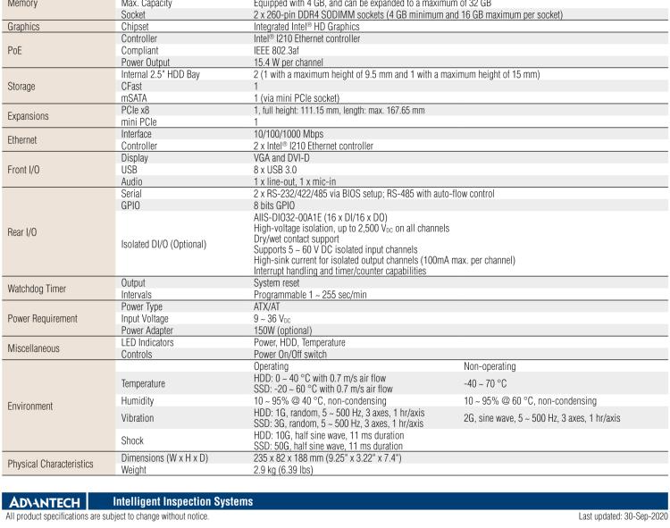 研華AIIS-5410P 無風扇視覺系統(tǒng)，Intel Core? i 處理器，4通道 GigE PoE 相機界面和 PCIe 插槽