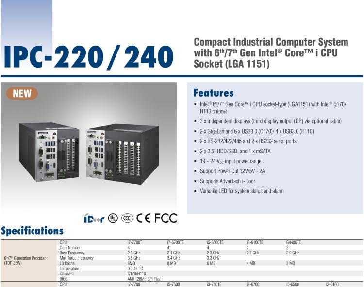 研華IPC-240 緊湊型工業(yè)電腦，帶第六/七代Intel? Core? i CPU插槽(LGA 1151)