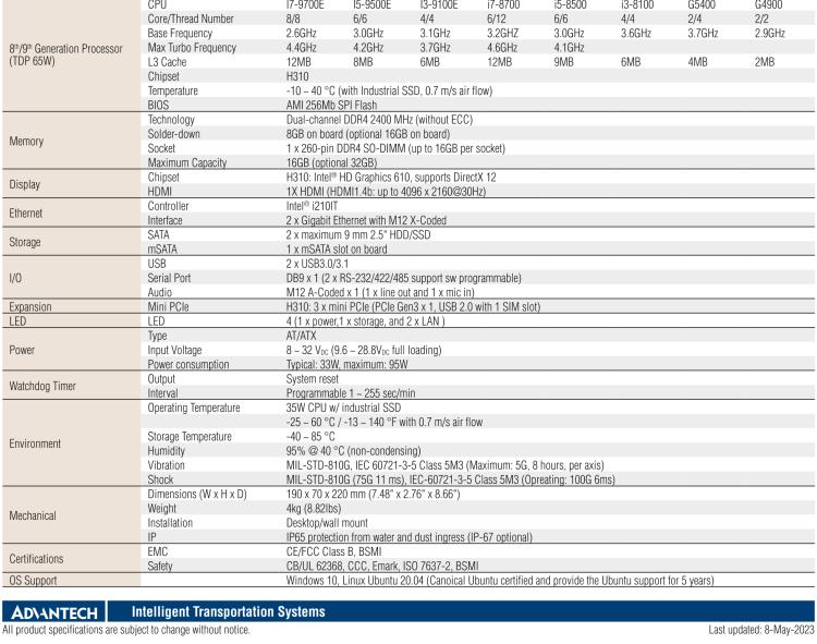 研華ITA-460 Intel?第八/九代Core? i CPU車載 AI計算單元