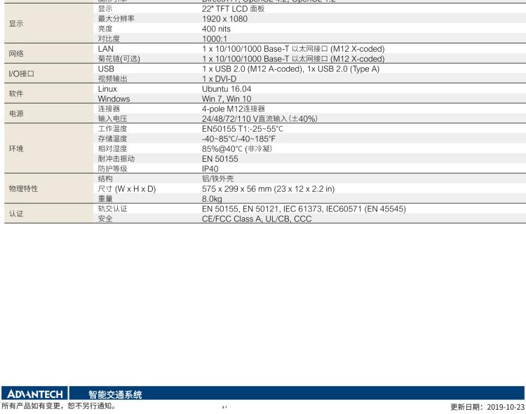 研華ITA-7220 滿足鐵路En50155認證標(biāo)準，英特爾?賽揚?J1900 22英寸無風(fēng)扇鐵路平板電腦