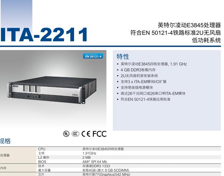 研華ITA-2211 帶有3個ITAM模塊的英特爾?凌動?E3845 2U無風扇機架式系統(tǒng)