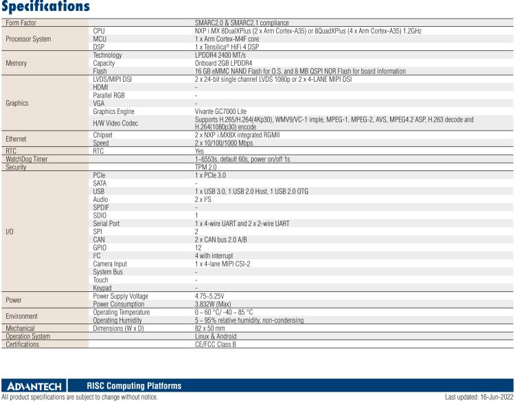 研華ROM-5620 基于NXP i.MX8X SMARC2.0 Arm核心板，多接口，低功耗設(shè)計