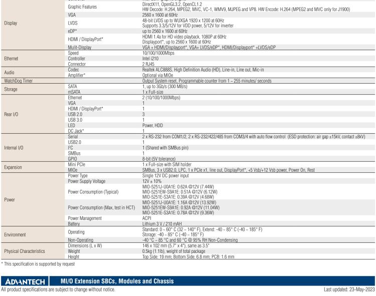 研華MIO-5251 3.5寸MIO單板電腦，采用嵌入式 Intel? Atom? E3825 &Intel? J1900處理器