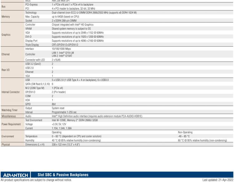 研華PCE-5132 LGA1200 10th Generation Intel? Core? i9/i7/i5/i3/Pentium/Celeron System Host Board with DDR4, SATA 3.0, USB 3.2, M.2, Dual GbE, and Triple Displays