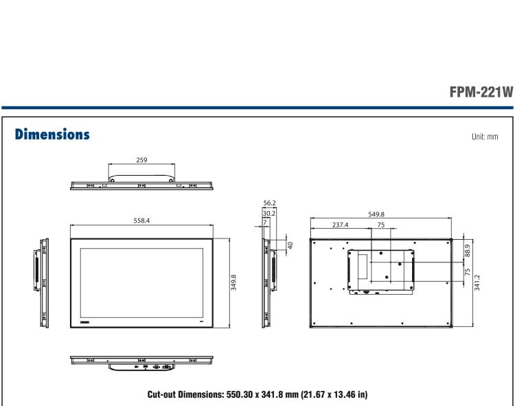 研華FPM-221W 21.5寸Full HD工業(yè)顯示器，支持多點(diǎn)觸控，支持HDMI端口