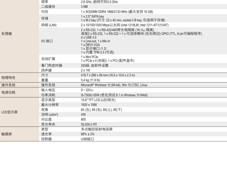 研華PPC-3151W 15.6" 寬屏無(wú)風(fēng)扇工業(yè)平板電腦, 搭載 Intel? Core? i5/i7處理器