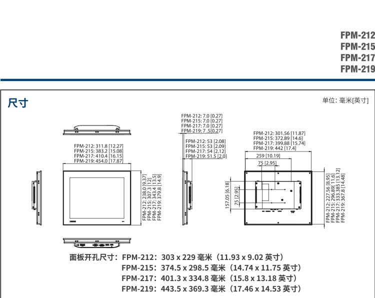 研華FPM-219 19" SXGA Industrial Monitors with Resistive Touch Control, Direct HDMI, DP, and VGA Ports