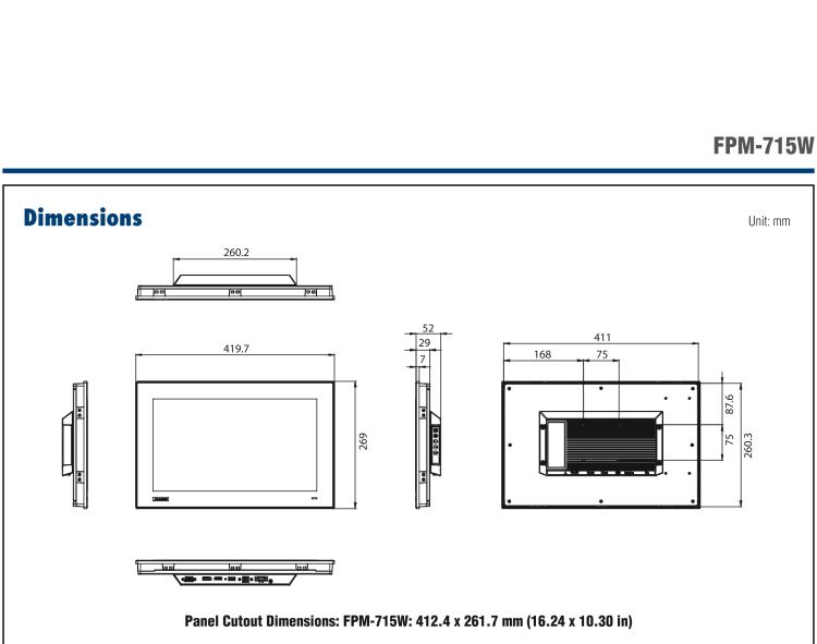 研華FPM-715W 15.6" Full HD Industrial-grade, widescreen Monitor with P-CAP 10-point multi-touch Control, Direct HDMI, DP and VGA Ports